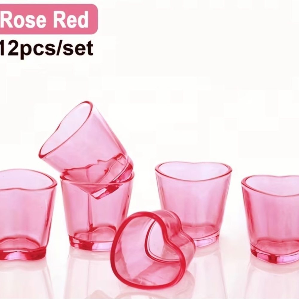 Set of 12 Rose Red Heart-Shaped Shot Glasses